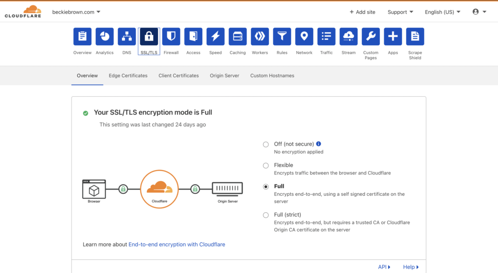 Cloudflare Settings Screenshot