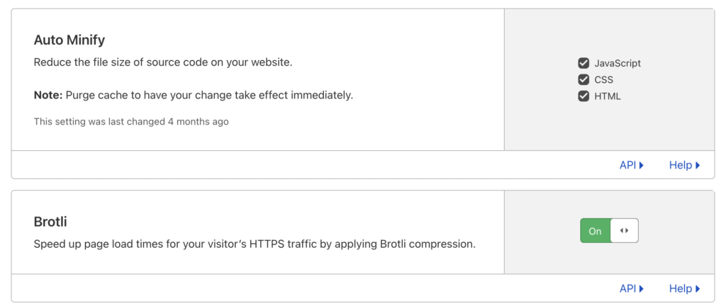 Screenshot Optimisation Settings, Cloudflare