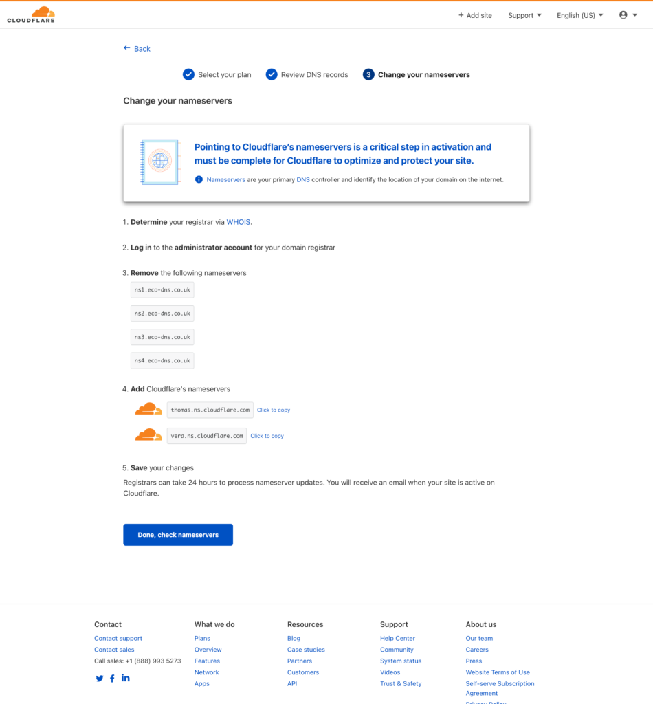 Screenshot: Nameserver Settings, Cloudflare