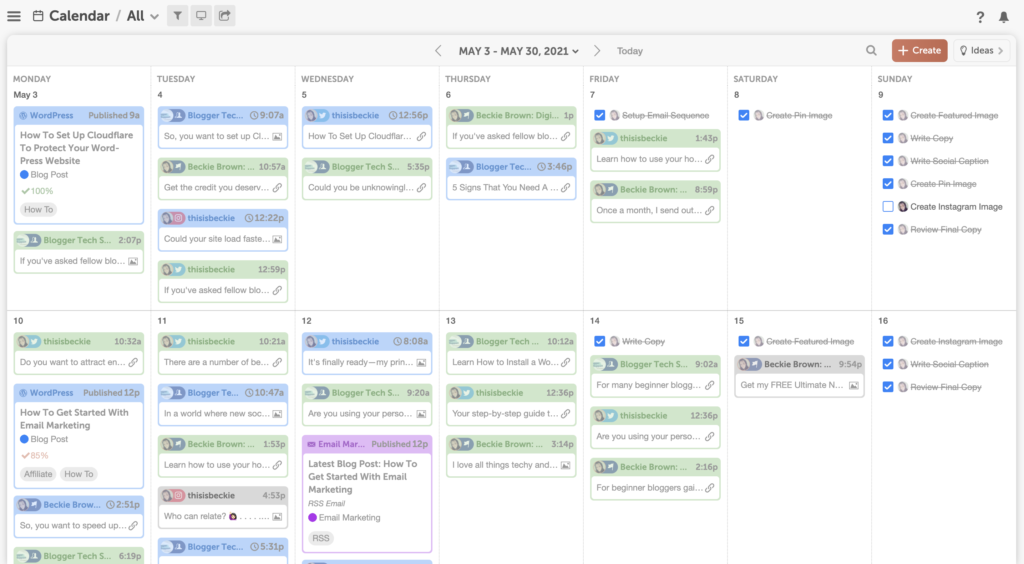 Screenshot of my CoSchedule Calendar