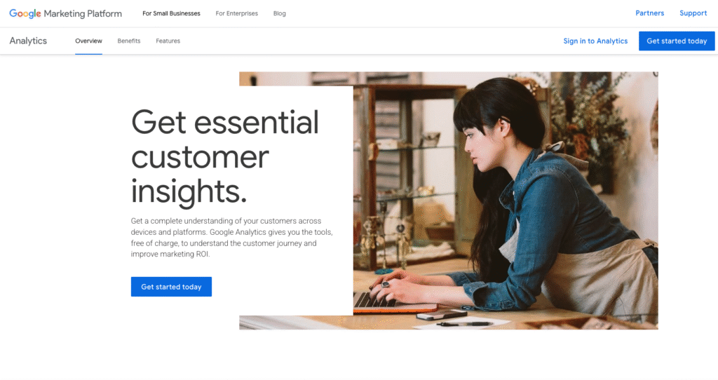 A screenshot of the Google Analytics homepage.
