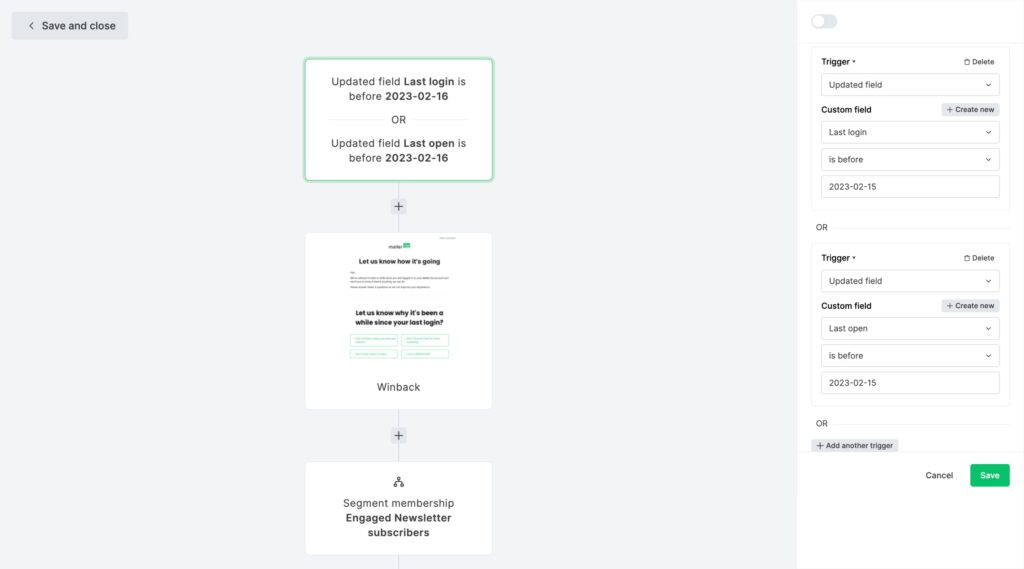 A screenshot of the automation flow builder